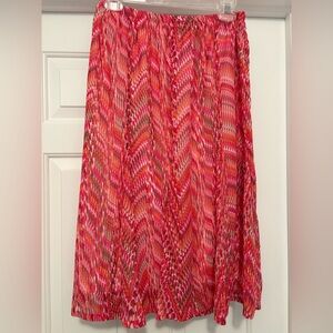 Notations Pink and Red Midi Flare Skirt